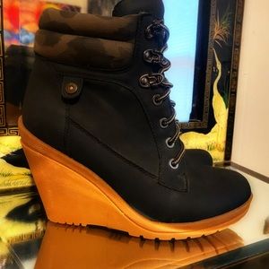 Black and Camo Heeled Booties